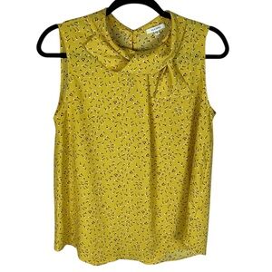 *2/$30* Pleione Yellow Floral Sleeveless Twist Neck Top Size M Career Office